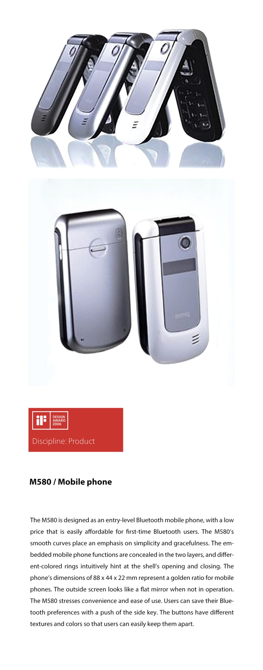 明基BenQ M580 翻盖手机 ｜ 获颁2006 iF Design Award设计大奖